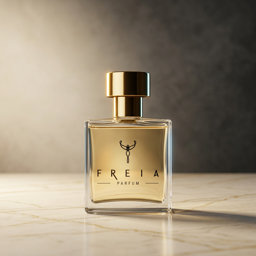Frasco Freia Parfum de frente sobre mármol: EDP de alta concentración